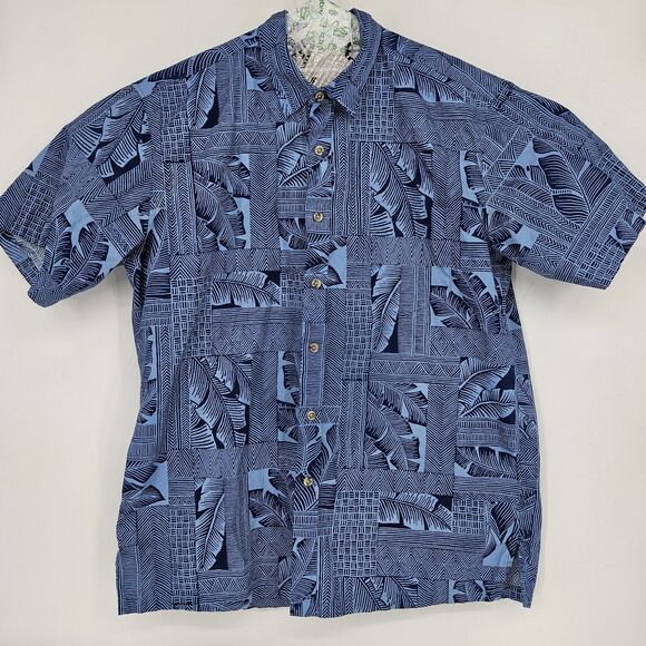 Cooke Street Shirt Mens Large Hawaiian Blue Tapa Camp Button Up All Over Print - Picture 1 of 10